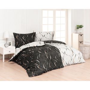 Povlečení Matějovský KINGSTON, šedo-zlaté vlny na černé / světle šedé, 140x200cm + 70x90cm, (více materiálů)