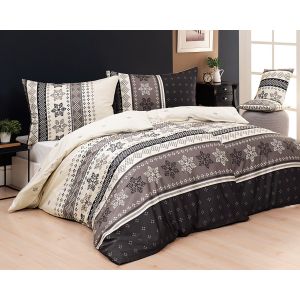 Povlečení Matějovský SCANDIC, severský vzor s vločkami, hnědo-smetanové, bavlna hladká, 140x200cm + 70x90cm