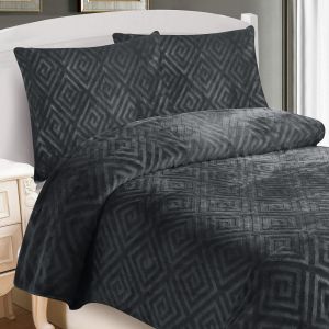 Povlečení STRUKTURA AZTEC TMAVĚ ŠEDÁ, jednobarevné, geometrický vzor, mikroflanel, 140x200cm + 70x90cm