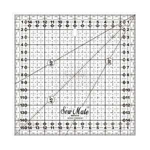 Rastrové pravítko na patchwork, látky DONWEI M1616 BK, černý popis, 16x16cm