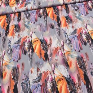 Šatovka / polyesterové hedvábí 2535B červeno-modro-šedé květy, š.140cm (látka v metráži)