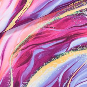 Šatovka / směsové hedvábí DT-24014, růžovo-žluté vlny, š.150cm (látka v metráži)