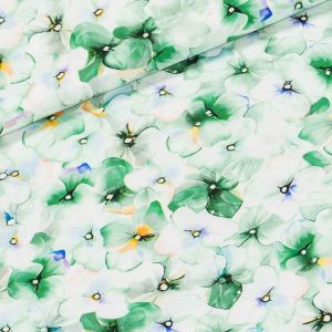 Šatovka viskózová 3241 B DIGITÁLNÍ TISK, zeleno-bílé květinky, š.140cm (látka v metráži)