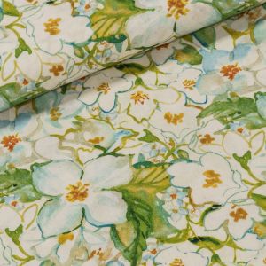 Šatovka viskózová 5342-001, zelené květiny, š.142cm (látka v metráži)