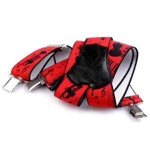 Šle unisex HUDEBNÍ - NOTY A NÁSTROJE, délka 120cm, šíře 4cm, tvar Y, červené, 650328/03