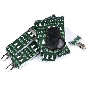 Šle unisex VÁNOČNÍ - VLOČKY A STROMEČKY, délka 120cm, šíře 3,5cm, tvar Y, zelené, 650376/03