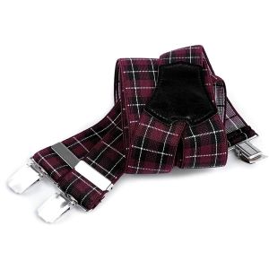 Šle pánské, délka 120cm, šíře 3,5cm, tvar Y, bordové káro, 650355/01