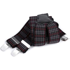 Šle pánské, délka 120cm, šíře 3,5cm, tvar Y, vínovo-šedo-černé káro, 650355/03