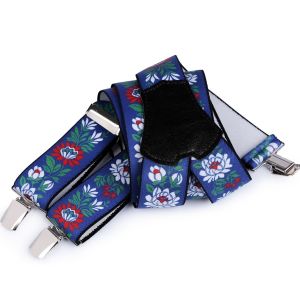 Šle pánské FOLKLOR MODRÉ, délka 120cm, šíře 4cm, tvar Y, květinový vzor, 650363/02