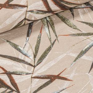 Směsové plátno COSTARICA ŠEDÁ, bambusové listy na béžové, š.140cm (látka v metráži)