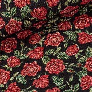 Směsové plátno (gobelín) 251030-1748-315, červené růžičky na černé, š.140cm (látka v metráži)