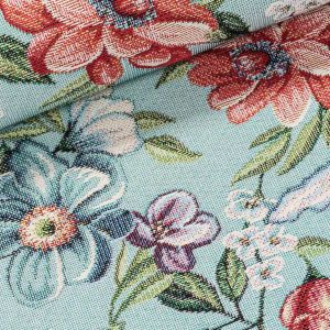 Směsové plátno (gobelín) 513033/128, květiny na modré, š.140cm (látka v metráži)
