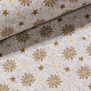 Směsové plátno vánoční LIAN 389 zlaté vločky na šedé, lurex, š.160cm (látka v metráži)