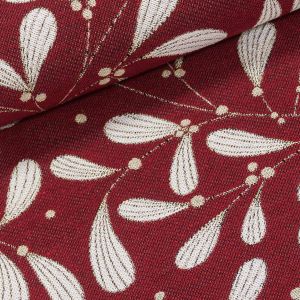 Směsové plátno vánoční MISTEL 02,  jmelí na vínové, š.140cm (látka v metráži)