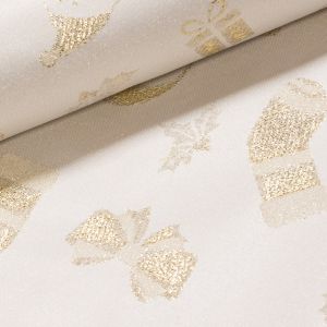 Směsové plátno vánoční REGALOS ORO zlatí sněhuláci, lurex, š.140cm (látka v metráži)