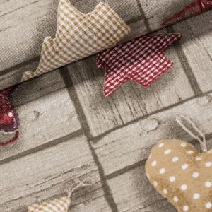 Směsové plátno vánoční RUDOLPH, šité látkové vánoční ozdoby na dřevě, béžová, š.140cm (látka v metráži)