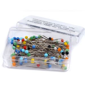 Špendlíky se skleněnou hlavičkou 030019, barevné, 0,6x32mm, 90 kusů