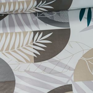 Ubrus PVC s textilním podkladem 193.4, tmavě zelené listy a šedá geometrie, š.140cm (metráž)