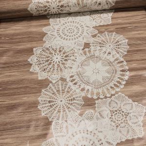 Ubrus PVC s textilním podkladem 464-1, krajka na béžovém dřevě, š.140cm (metráž)