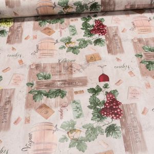 Ubrus PVC s textilním podkladem 5C4/01 VÍNO, zeleno-béžová, š.140cm (metráž)