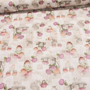 Ubrus PVC s textilním podkladem 5H3/03 hortenzie, růžová, š.140cm (metráž)