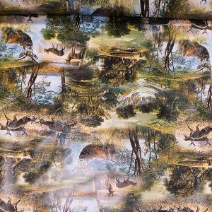 Ubrus PVC s textilním podkladem 739-1 FANTASTIK, myslivecký, zelený, š.140cm (metráž)