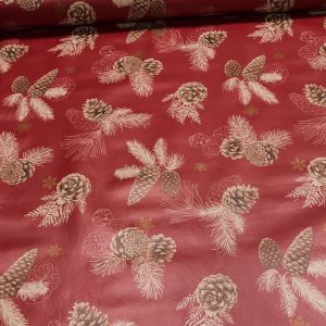 Ubrus PVC s textilním podkladem vánoční 4Y1/07 šišky na červené, š.140cm (metráž)