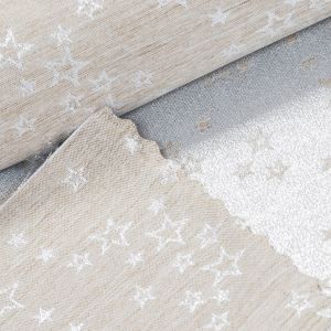 Ubrusovina vánoční / štola teflonová úprava, HVĚZDNÉ PŘÁNÍ, béžová / stříbrná, š.38cm (metráž)
