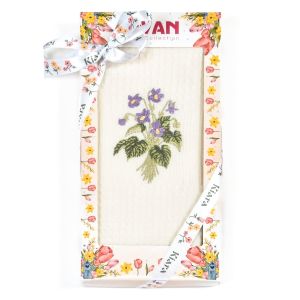Utěrka SWAN 68 vaflová vyšívaná, dárkové balení, fialky na smetanové, 1 kus 50x70cm