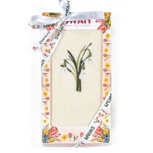 Utěrka SWAN 69 vaflová vyšívaná, dárkové balení, sněženky na smetanové, 1 kus 50x70cm