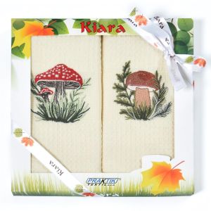 Utěrky KIARA 151 vaflové vyšívané, dárkové balení, hříbky, smetanová 2 kusy 50x70cm