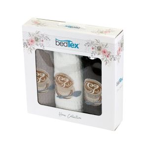 Utěrky vaflové / dárkové balení KÁVA S LÁSKOU, šedé s výšivkou, 3 kusy 40x60cm