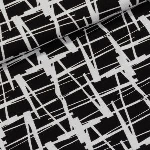 Viskózový úplet 1240/69, bílá mřížka na černé, š.150cm (látka v metráži)