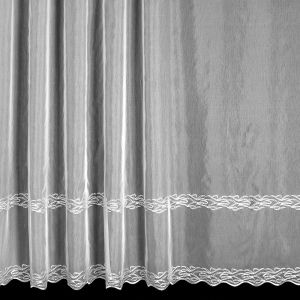 Voálová záclona V611 vyšívané vlnky, s bordurou, bílá (více výšek, v metráži)
