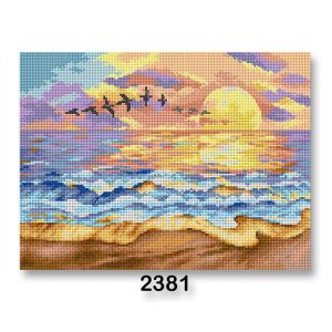 Vyšívací předloha, obrázek na vyšívání 70243/2381, moře, modro-béžová, 30x40cm