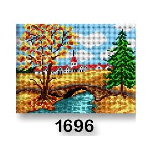 Vyšívací předloha, obrázek na vyšívání 70246/1696, most podzim, žluto-hnědá, 18x24cm