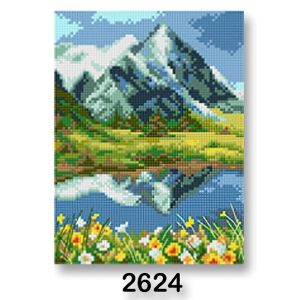 Vyšívací předloha, obrázek na vyšívání 70246/2624, léto v horách, zeleno-modrá, 18x24cm