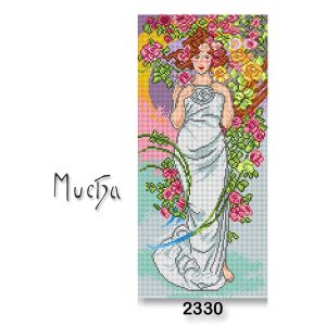 Vyšívací předloha, obrázek na vyšívání 70251/2330, Mucha Růže, růžovo-modrá, 24x51cm