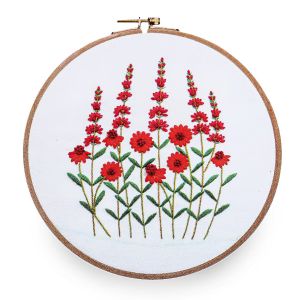Vyšívací dárková sada s předtištěným motivem 380637/4, červené květy (předtisk, jehly a příze), 15x22cm