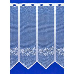 Žakárová vitrážová záclona V909, lístečky, s bordurou, bílá, (více výšek, v metráži)