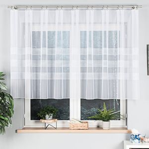 Žakárová záclona MELANIE 282 proužky, s bordurou a olůvkem, bílá (více výšek, v metráži)