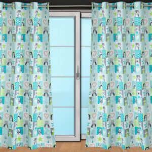 Zatemňovací / termoizolační závěs dětský, blackout 10004/10 ZVÍŘÁTKA PEXESO, tyrkysovo-bílý, šířka 150cm (látka v metráži)