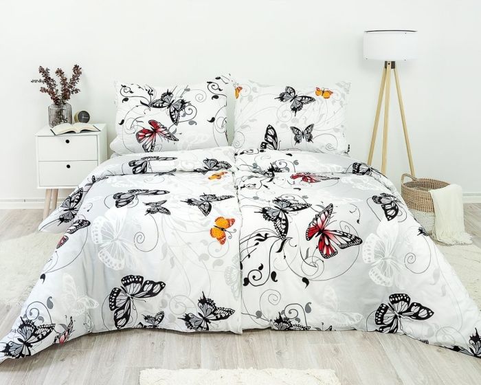 Povlečení KAROLINE 076 motýli na bílé, krep, 140x200cm + 70x90cm
