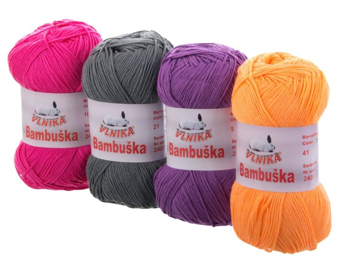 Pletací / háčkovací příze Vlnika BAMBUŠKA jednobarevná, klasická, bambusová, 50g/205m