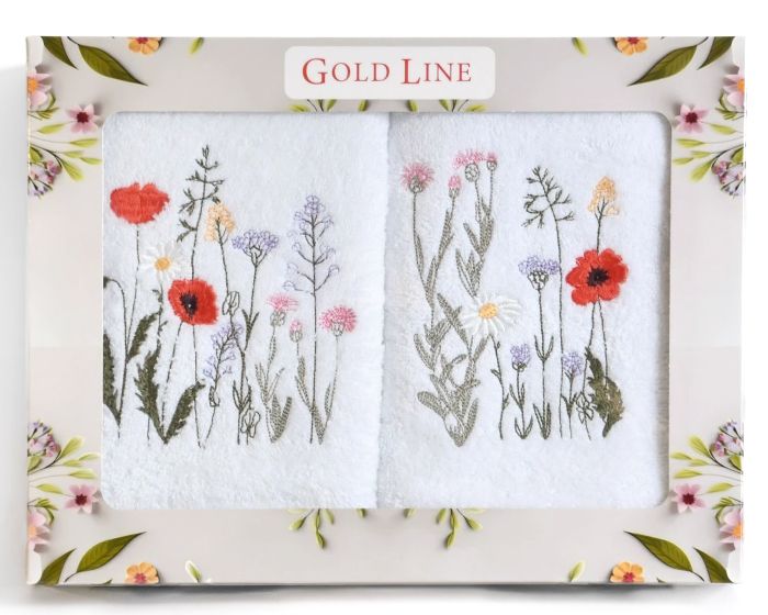 Dárkový set froté ručníků 20 KVĚTY, luční kvítí na bílé, 2x 50x100cm