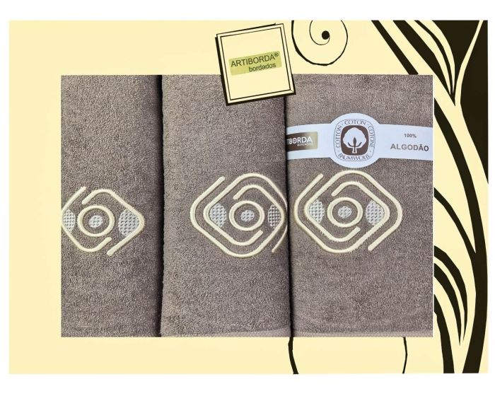 Dárkový set froté ručníků a osušek 105, 3-dílný, kávová (hnědá) s výšivkou, 1x 30x50cm + 1x 50x90cm + 1x 70x140cm