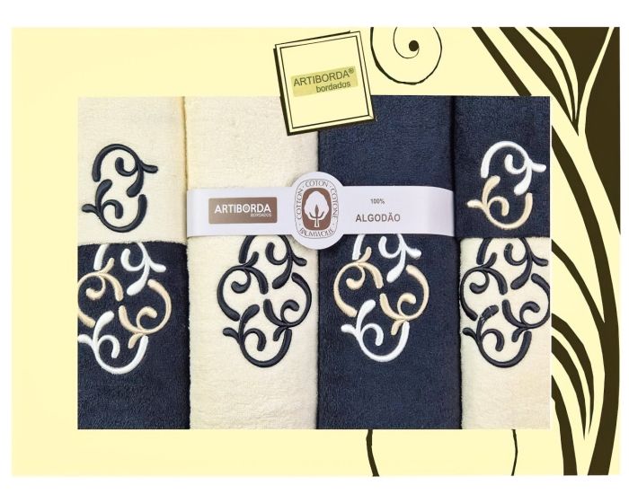 Dárkový set froté ručníků a osušek 180, 6-dílný, černá a krémová s výšivkou 2x 30x50cm + 2x 50x90cm + 2x 70x140cm