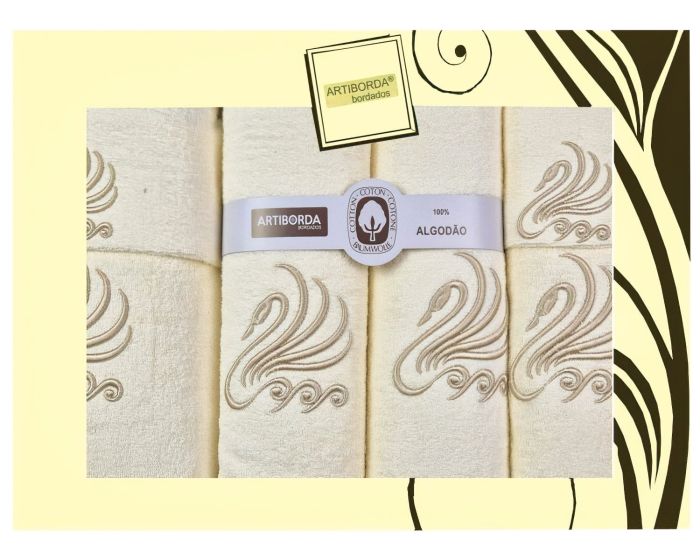 Dárkový set froté ručníků a osušek 196, 6-dílný, krémová s výšivkou 2x 30x50cm + 2x 50x90cm + 2x 70x140cm