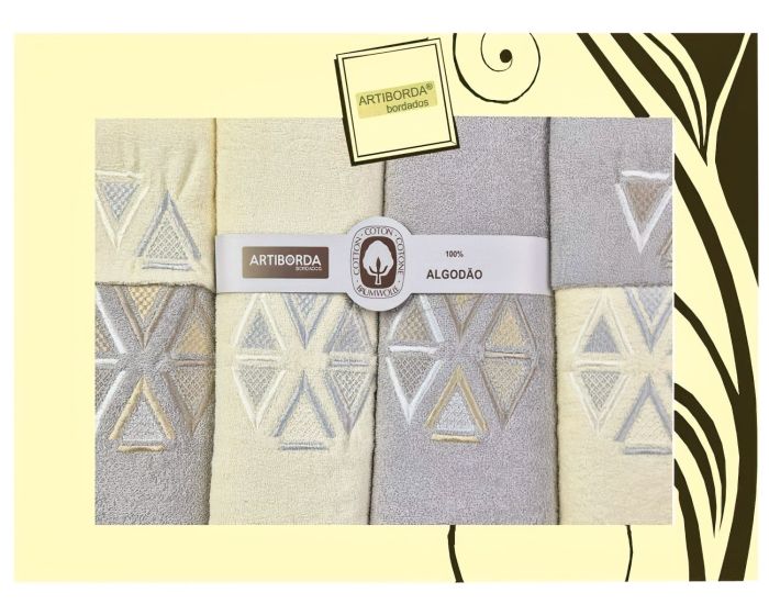 Dárkový set froté ručníků a osušek 200, 6-dílný, šedá a krémová s výšivkou 2x 30x50cm + 2x 50x90cm + 2x 70x140cm