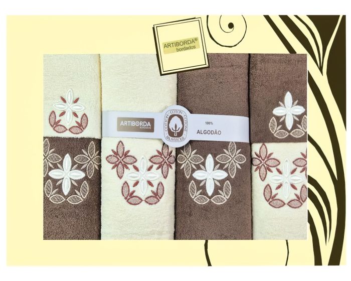 Dárkový set froté ručníků a osušek 208, 6-dílný, hnědá a krémová s výšivkou 2x 30x50cm + 2x 50x90cm + 2x 70x140cm